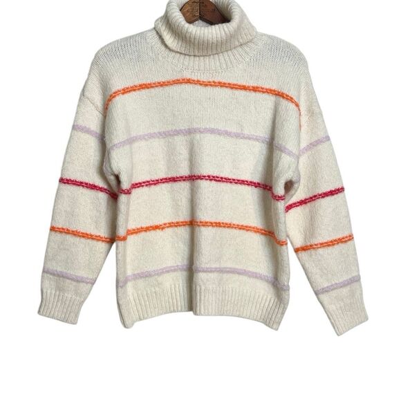 Anna Kay Isolede Cashmere Blend Striped Turtleneck Pullover Sweater Ecru Small - Picture 3 of 9